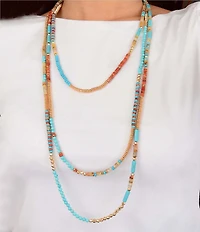 Barse Golden and Genuine Stone Marfa Layered Long Multi Strand Necklace