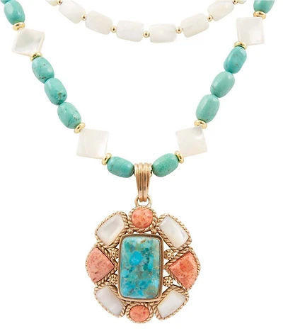 Barse Golden and Genuine Stone Mesa Statement Necklace