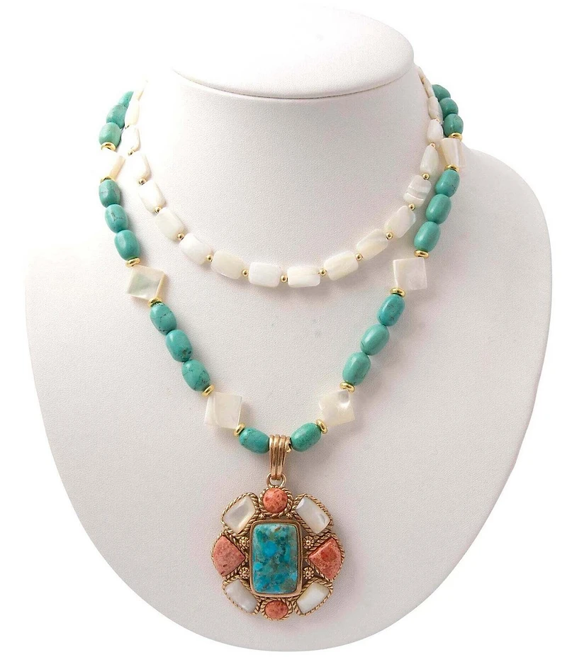 Barse Golden and Genuine Stone Mesa Statement Necklace