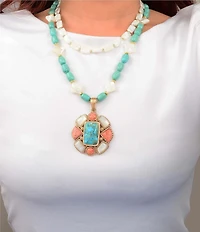 Barse Golden and Genuine Stone Mesa Statement Necklace