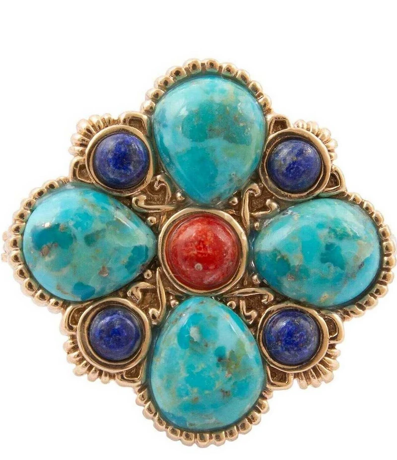 Barse Mosaic Bloom Golden And Genuine Stone Brooch Charm