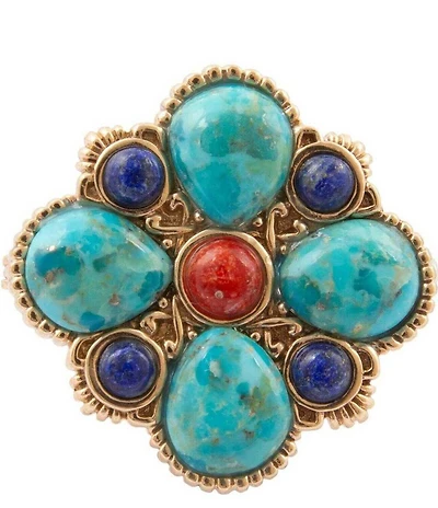 Barse Mosaic Bloom Golden And Genuine Stone Brooch Charm