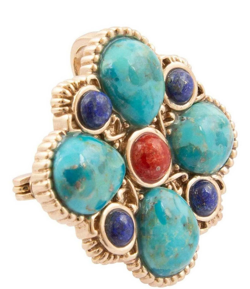 Barse Mosaic Bloom Golden And Genuine Stone Brooch Charm