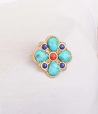 Barse Mosaic Bloom Golden And Genuine Stone Brooch Charm