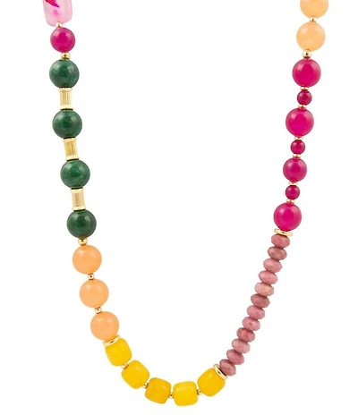 Barse Golden and Genuine Stone Rainbow Mist Long Strand Necklace