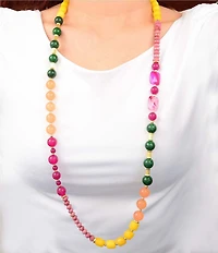 Barse Golden and Genuine Stone Rainbow Mist Long Strand Necklace