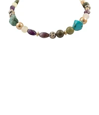 Barse Golden And Genuine Stone Sagebrush Collar Necklace