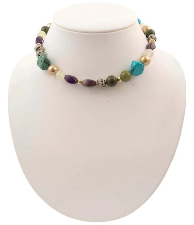Barse Golden And Genuine Stone Sagebrush Collar Necklace