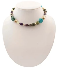 Barse Golden And Genuine Stone Sagebrush Collar Necklace