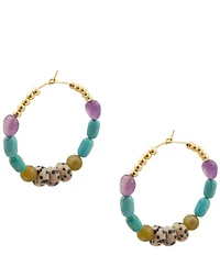 Barse Golden And Genuine Stone Sagebrush Hoop Earrings
