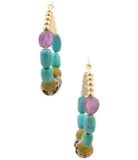 Barse Golden And Genuine Stone Sagebrush Hoop Earrings