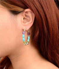 Barse Golden And Genuine Stone Sagebrush Hoop Earrings