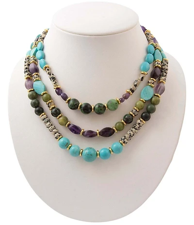 Barse Golden And Genuine Stone Sagebrush Statement Necklace