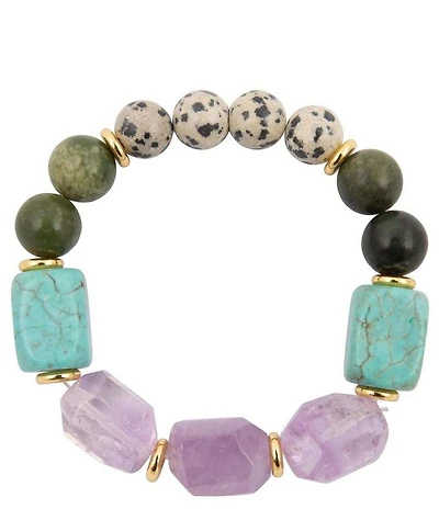 Barse Golden And Genuine Stone Sagebrush Stretch Bracelet
