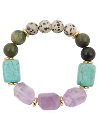 Barse Golden And Genuine Stone Sagebrush Stretch Bracelet