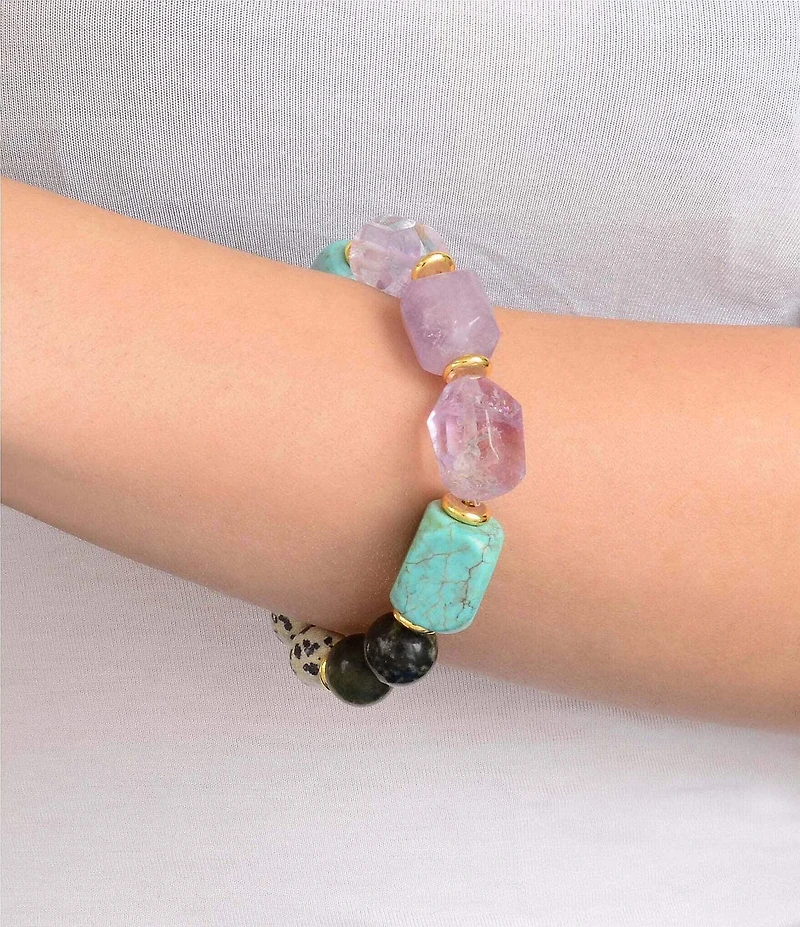 Barse Golden And Genuine Stone Sagebrush Stretch Bracelet