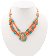 Barse Golden and Genuine Stone Santa Fe Statement Short Pendant Necklace