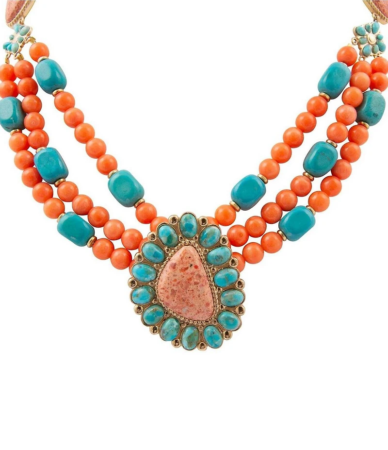Barse Golden and Genuine Stone Santa Fe Statement Short Pendant Necklace