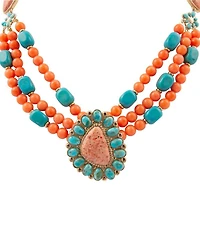 Barse Golden and Genuine Stone Santa Fe Statement Short Pendant Necklace