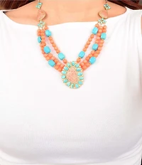 Barse Golden and Genuine Stone Santa Fe Statement Short Pendant Necklace