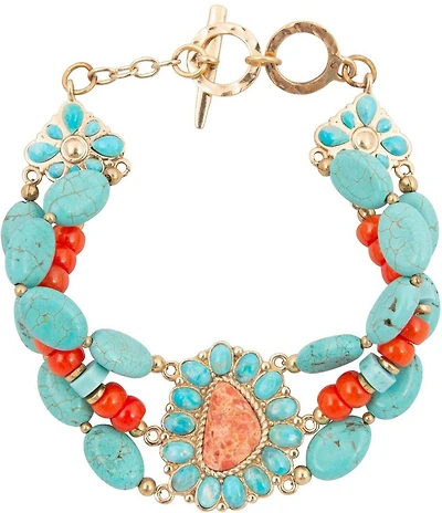 Barse Golden and Genuine Stone Santa Fe Toggle Line Bracelet