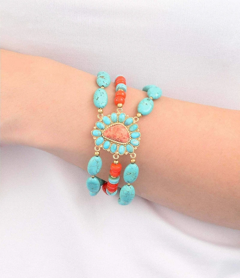 Barse Golden and Genuine Stone Santa Fe Toggle Line Bracelet