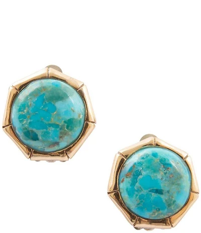 Barse Golden And Genuine Turquoise Bamboo Clip Earrings