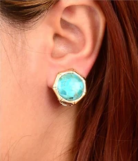 Barse Golden And Genuine Turquoise Bamboo Clip Earrings