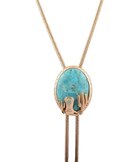 Barse Golden And Genuine Turquoise Cowboy Cactus Bolo Long Pendant Necklace