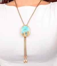 Barse Golden And Genuine Turquoise Cowboy Cactus Bolo Long Pendant Necklace