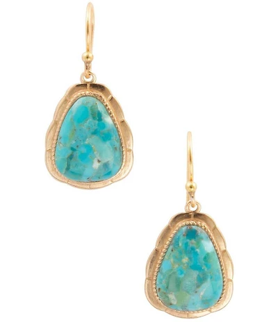 Barse Golden And Genuine Turquoise Desert Plume Drop Earrings