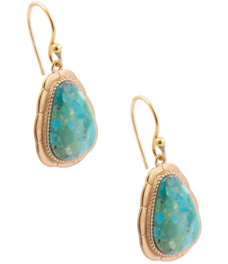 Barse Golden And Genuine Turquoise Desert Plume Drop Earrings
