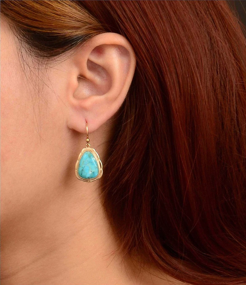 Barse Golden And Genuine Turquoise Desert Plume Drop Earrings