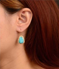 Barse Golden And Genuine Turquoise Desert Plume Drop Earrings