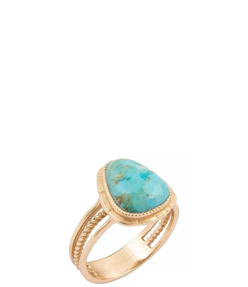 Barse Golden And Genuine Turquoise Desert Plume Statement Ring