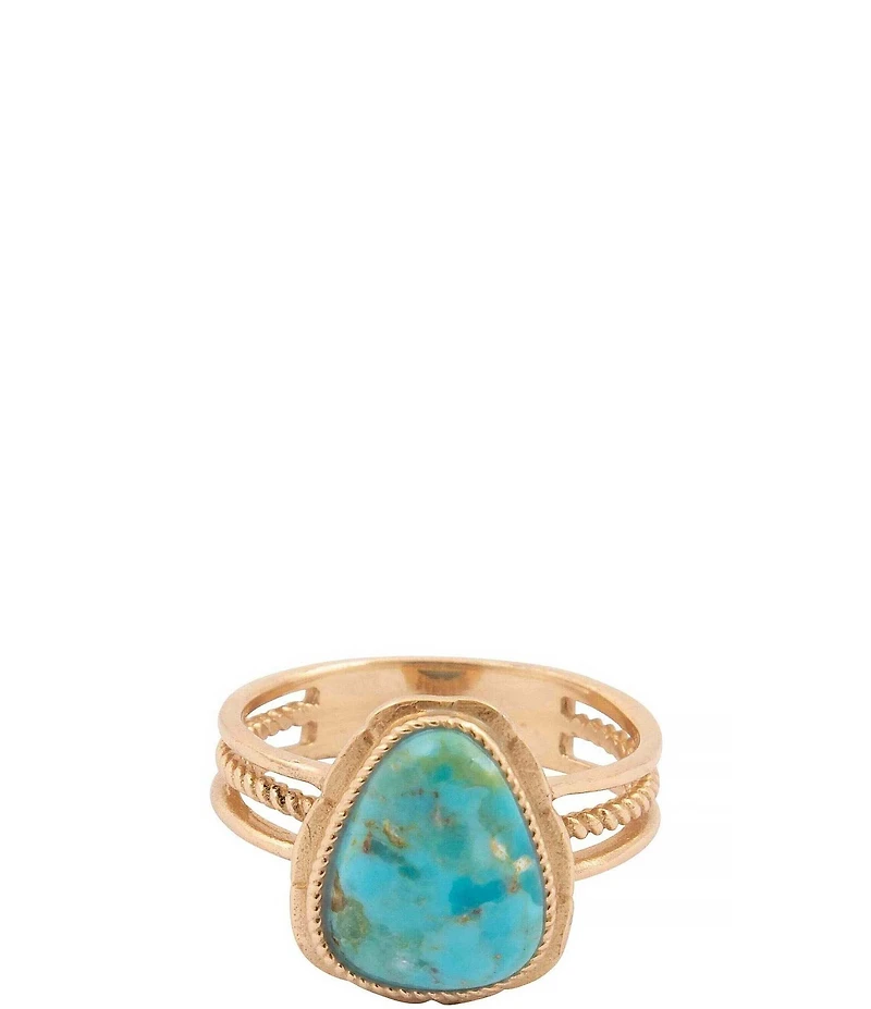 Barse Golden And Genuine Turquoise Desert Plume Statement Ring
