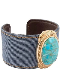 Barse Golden And Genuine Turquoise Desert Sky Denim Cuff Bracelet