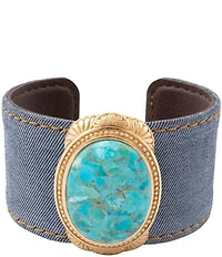 Barse Golden And Genuine Turquoise Desert Sky Denim Cuff Bracelet