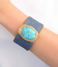 Barse Golden And Genuine Turquoise Desert Sky Denim Cuff Bracelet