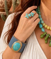 Barse Golden And Genuine Turquoise Desert Sky Denim Cuff Bracelet