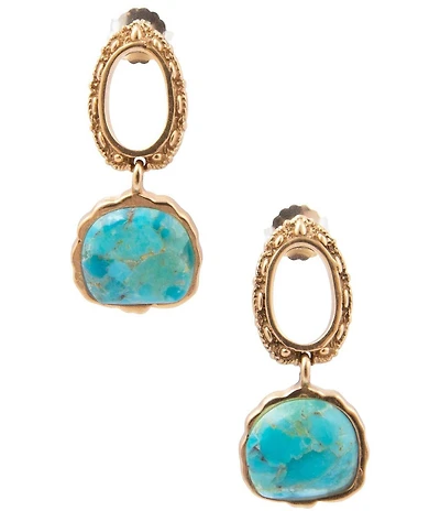 Barse Golden And Genuine Turquoise Desert Sky Drop Earrings