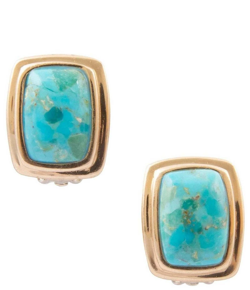 Barse Fiji Isles Golden And Genuine Turquoise Clip Earrings