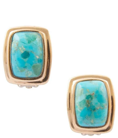 Barse Fiji Isles Golden And Genuine Turquoise Clip Earrings