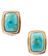 Barse Fiji Isles Golden And Genuine Turquoise Clip Earrings