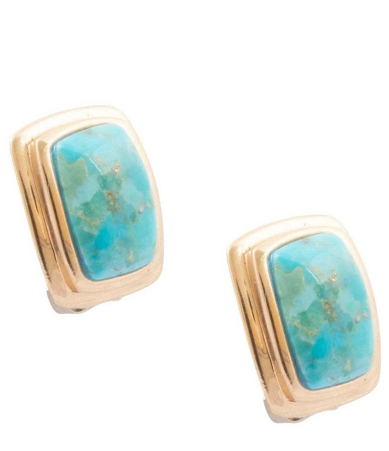 Barse Fiji Isles Golden And Genuine Turquoise Clip Earrings