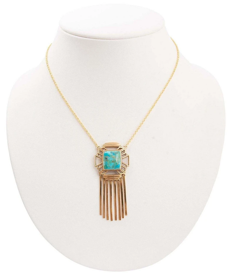 Barse Mojave Genuine Turquoise Fringe Short Pendant Necklace