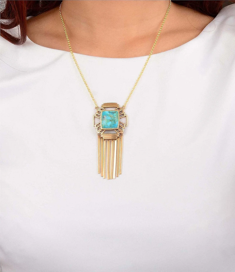 Barse Mojave Genuine Turquoise Fringe Short Pendant Necklace