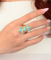 Barse Golden And Genuine Turquoise Sunburst Statement Ring