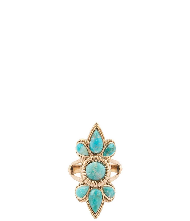 Barse Golden And Genuine Turquoise Sunburst Statement Ring