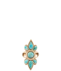 Barse Golden And Genuine Turquoise Sunburst Statement Ring